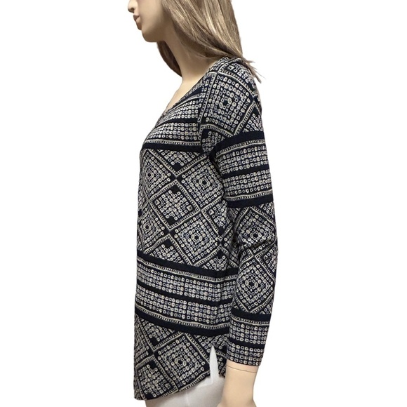 LUCKY BRAND Geometric Boho Blouse Top Shirt Plunge V-Neck Cutout Keyhole Rayon - Picture 8 of 16